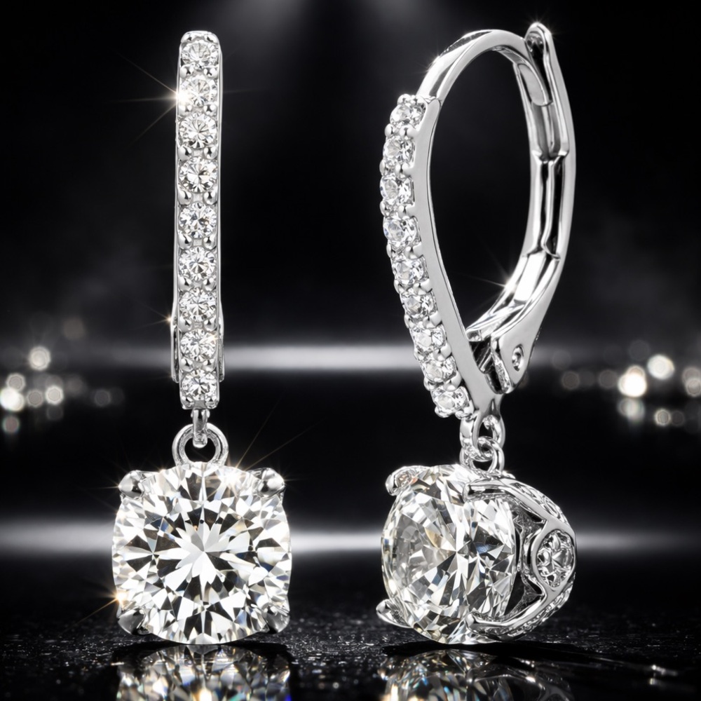 2.7ct Round Cut Pave Set Dangle Drop absolute Cz Diamond Leverback Earrings HSN